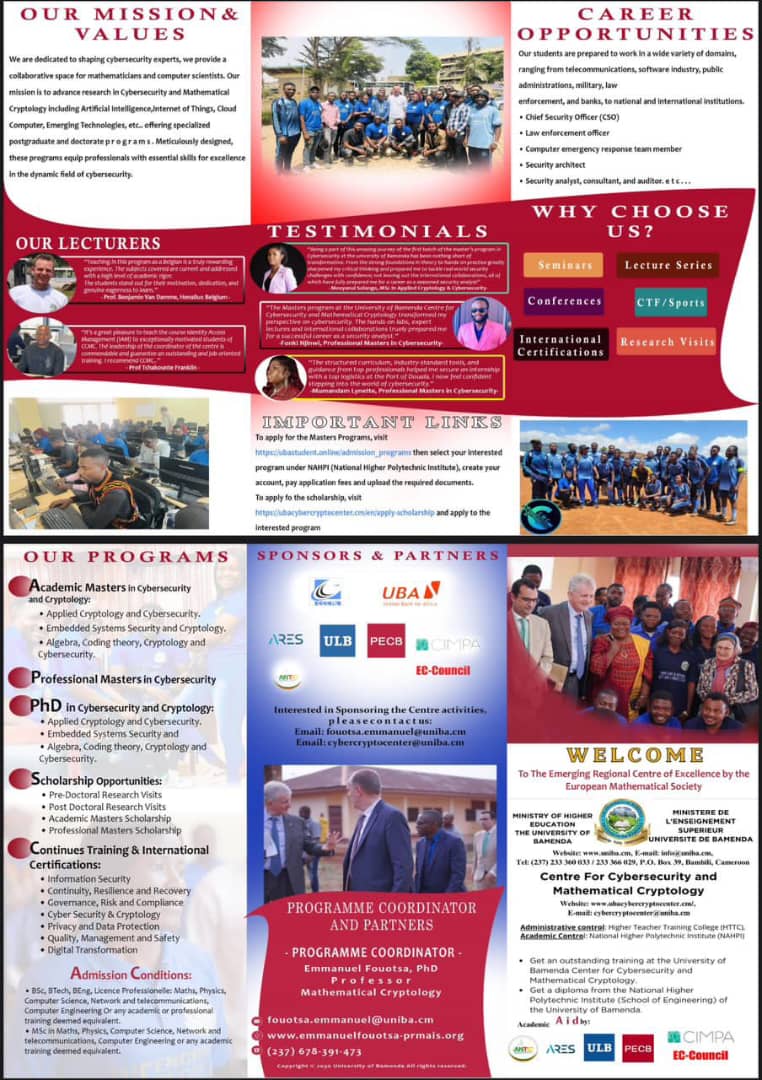 Admission for 2025-2026 is now open to the University of Bamenda Centre for Cybersecurity and Mathematical Cryptology