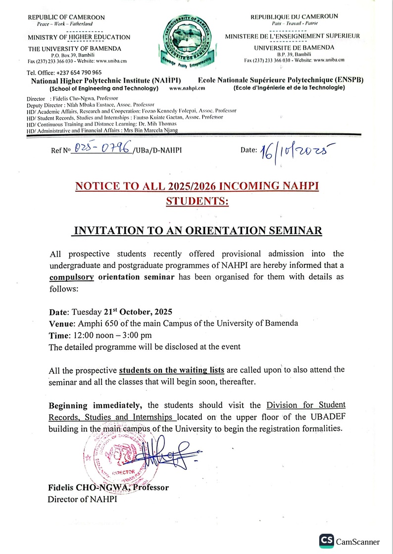 Orientation Seminar for Undergraduate and Postgraduate incoming Students of NAHPI
