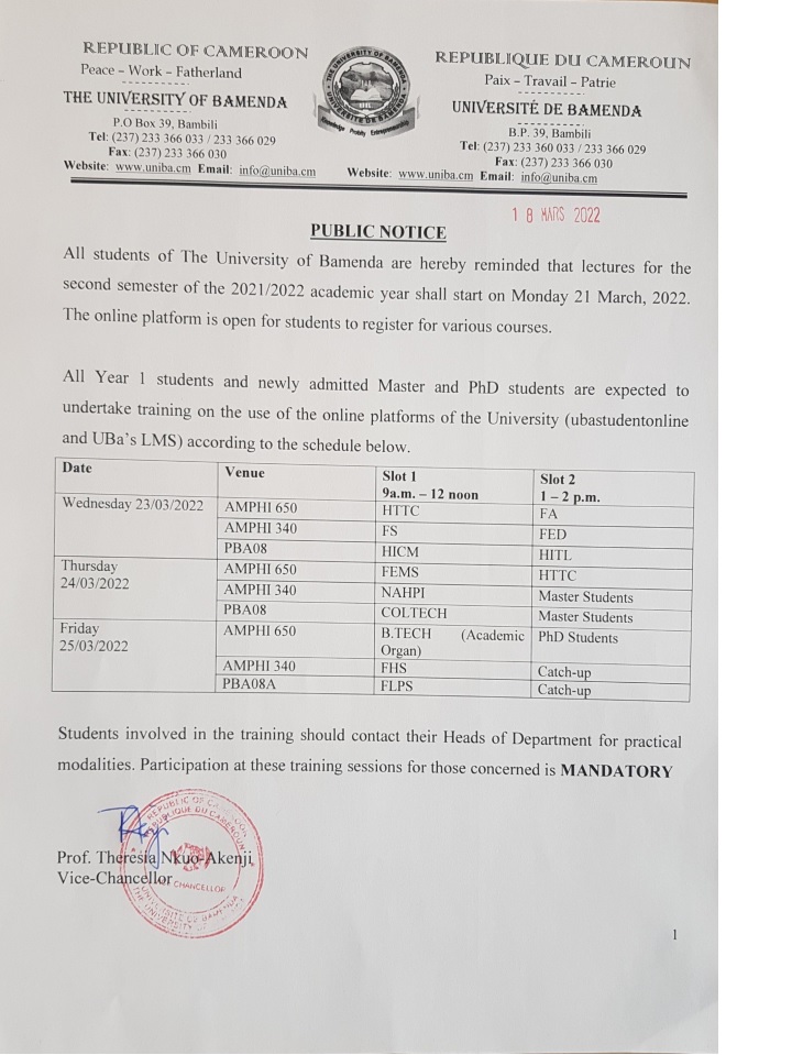 Commencement of Second semester 2021-2022 and Training o UBa's Online Platform